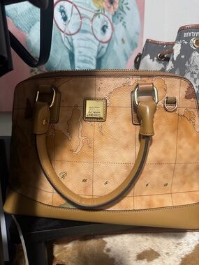 Alviero Martini-Tan Map Print Satchel